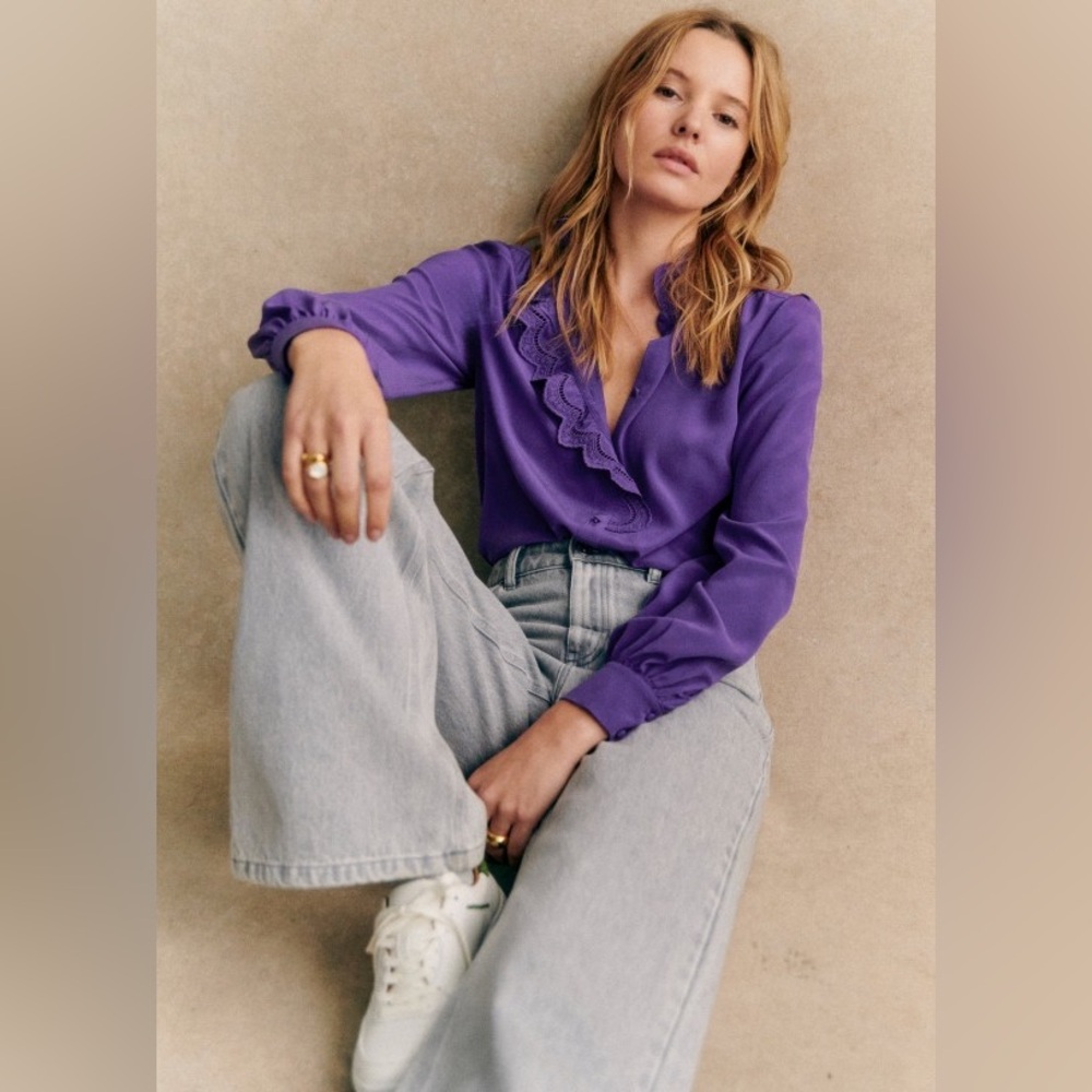 Sézane Chlo Shirt in Purple Silk FR 48 / US 16 / XXXL